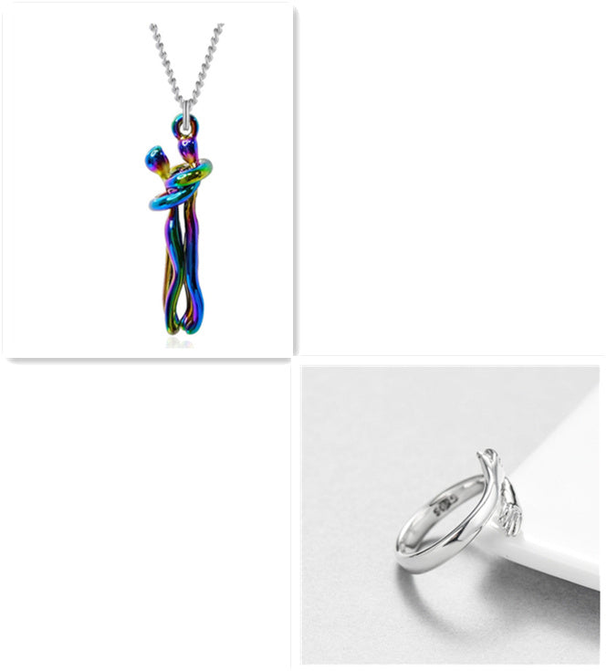 Love Hug Necklace Unisex Men Women Couple Clavicle Chain. Valentines Day Lover Gift