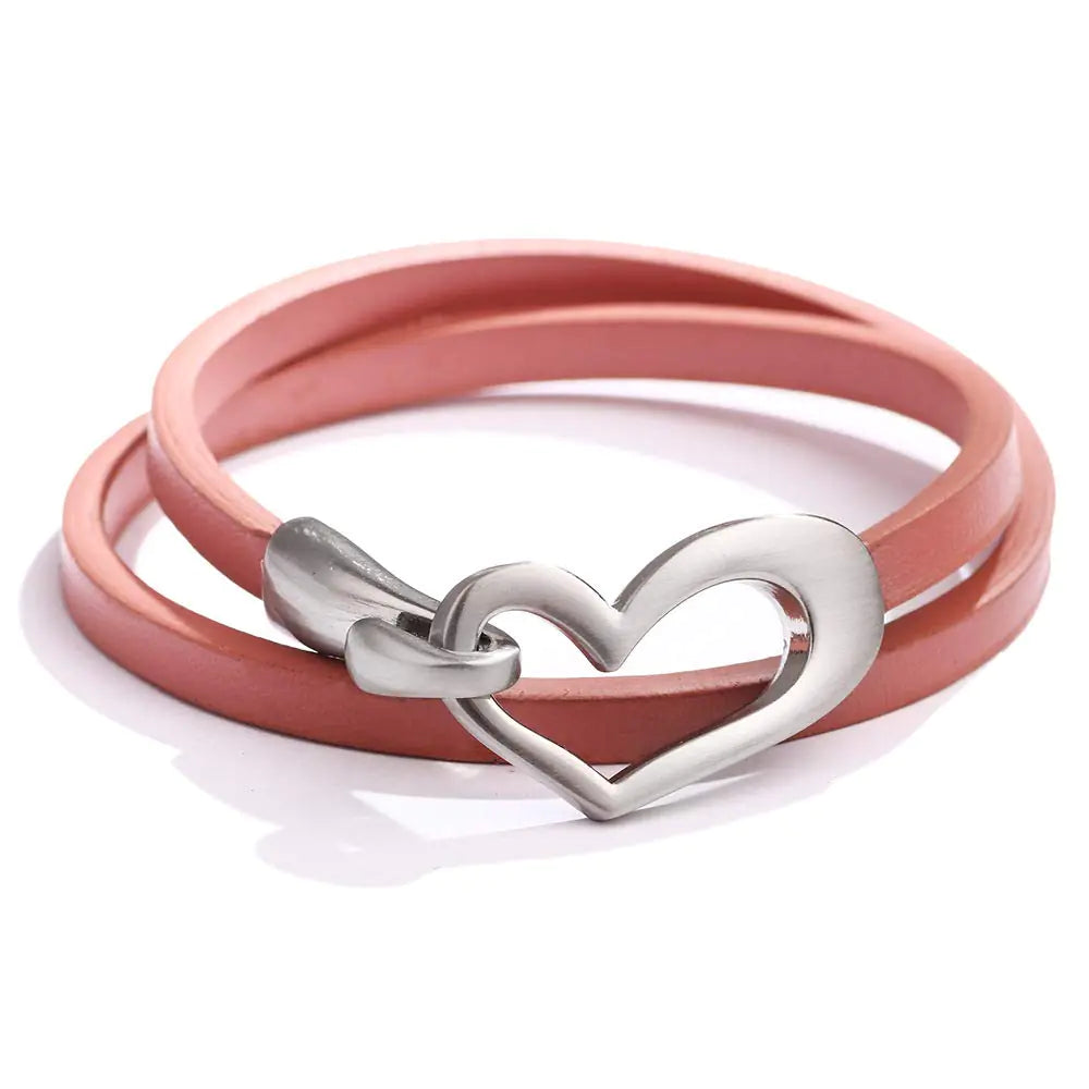 Heart Leather Stackable Wrap Cuff Bracelet. Love Punk Choker Necklace Valentines Day Jewelry for women