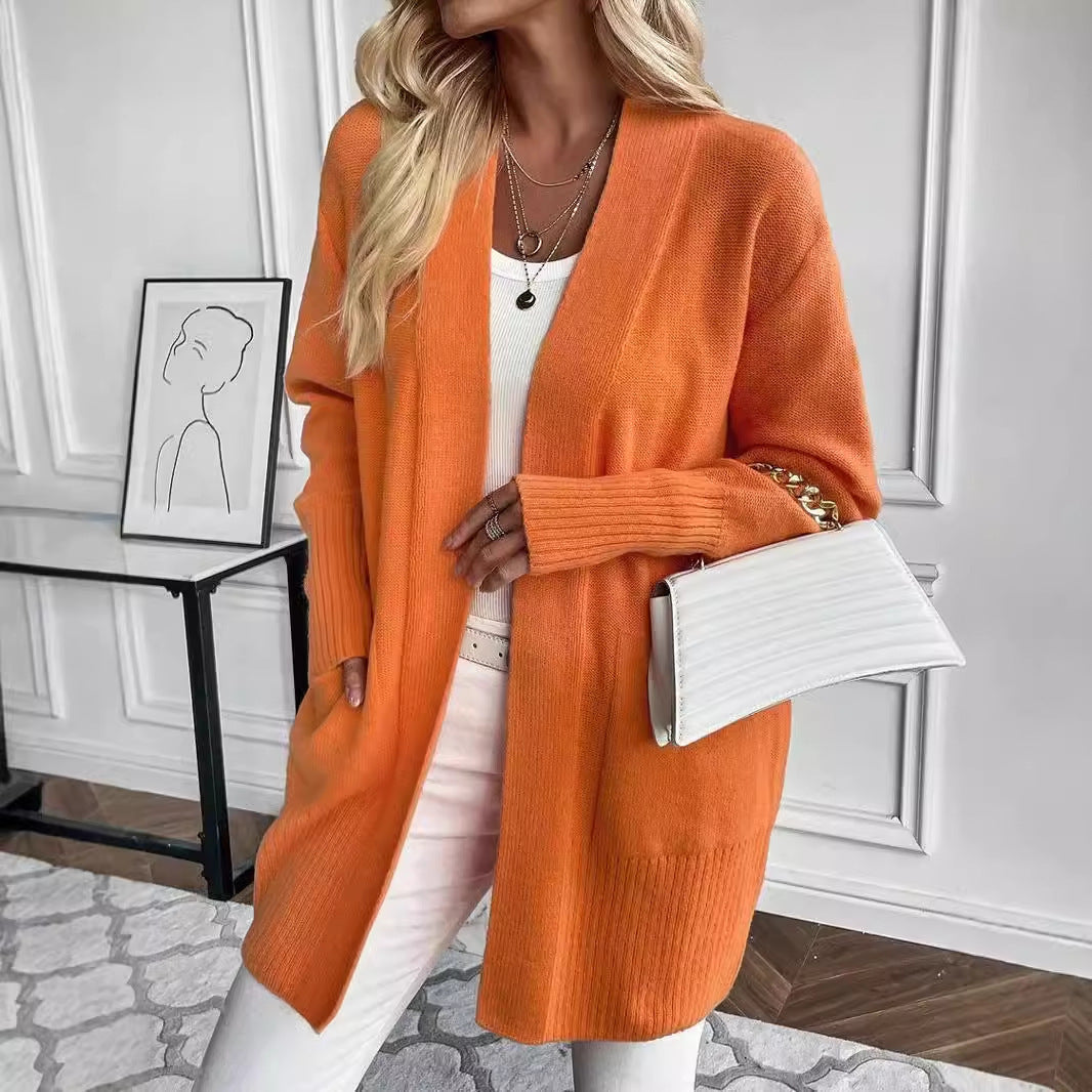 Women's Mid-length Large Pocket Sweaters/Cardigans