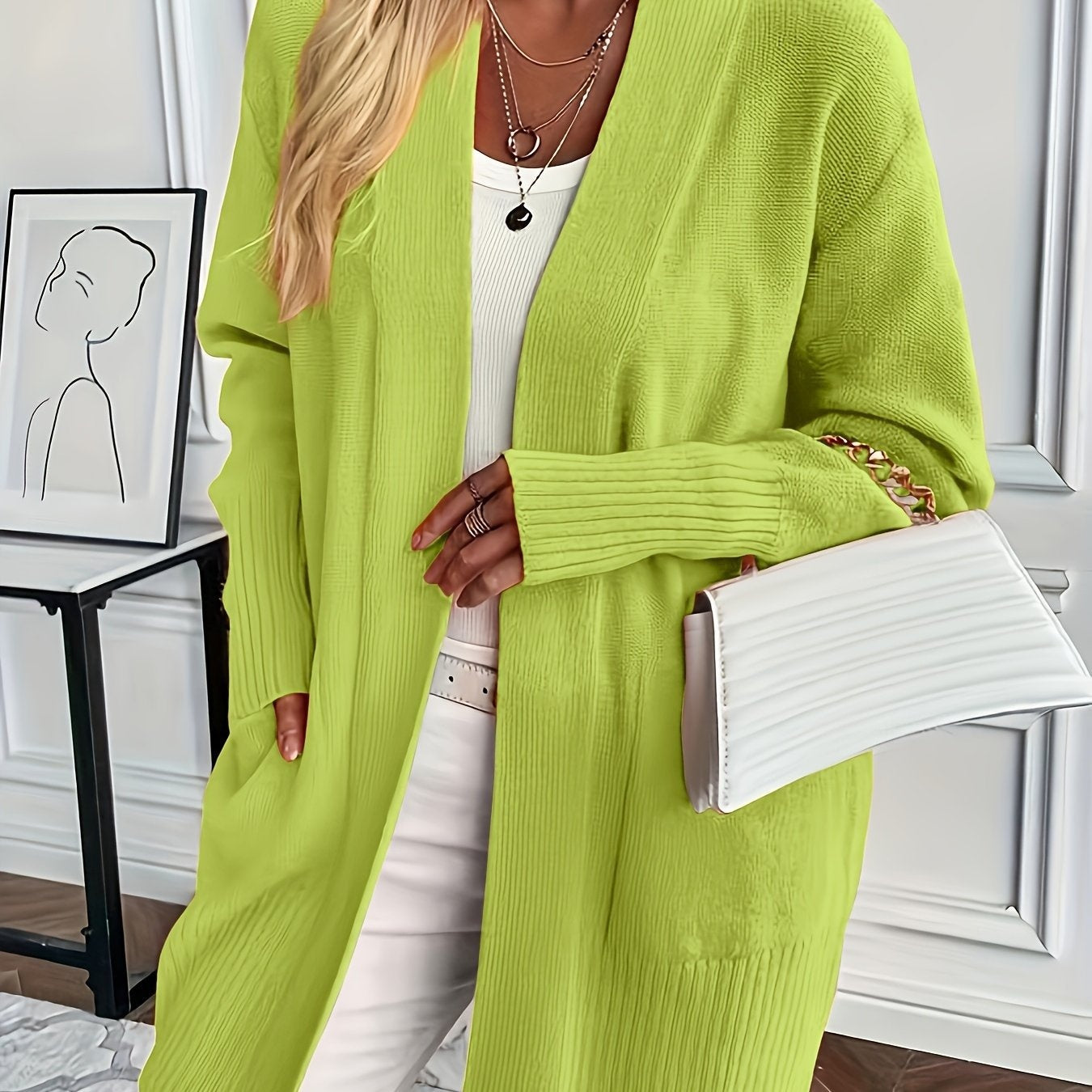 Women's Mid-length Large Pocket Sweaters/Cardigans