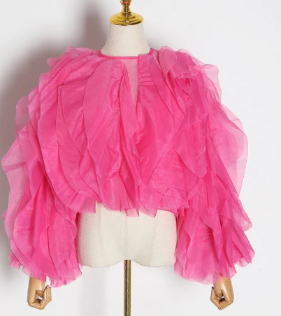 Elegant Ruffles Blouse with Layered Mesh Design (One Piece)