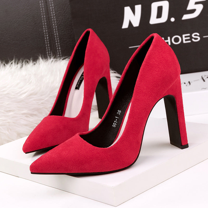 Korean Style Fashion Pointed Toe Thick Heels.