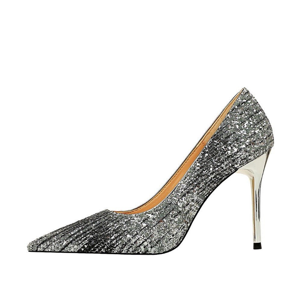Shiny Large Stiletto Gradient Sequin Pointed Toe High Heels