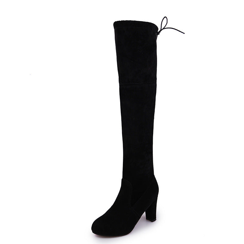 Black Knee High Heel Long Women Boots Shoes