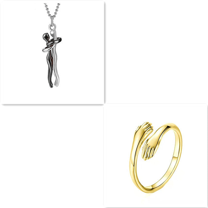Love Hug Necklace Unisex Men Women Couple Clavicle Chain. Valentines Day Lover Gift