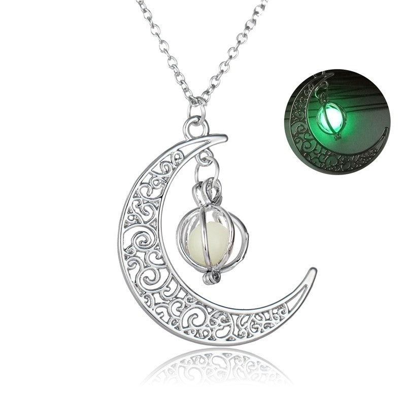 Moon Natural Glowing Stone Healing Pendant Necklace, Luminous Women Gift Charm