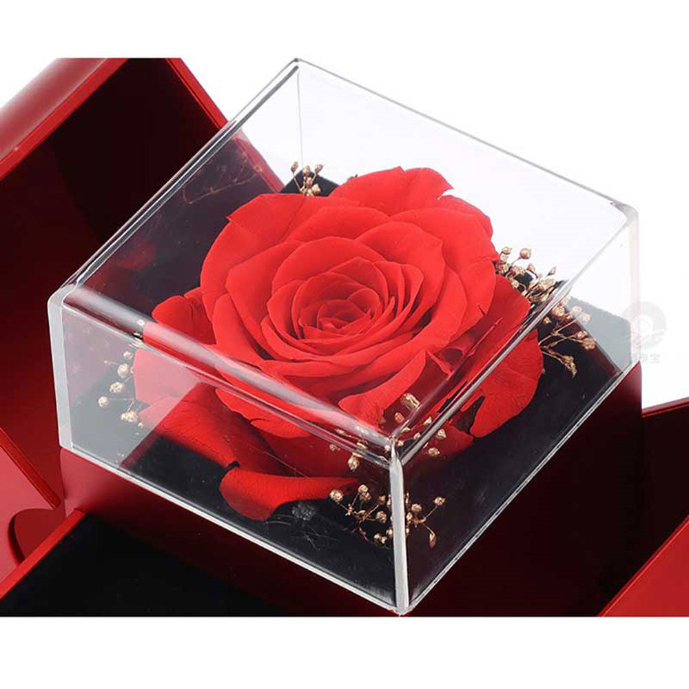 Fashion Red Apple Eternal Rose Jewelry Box, Christmas Gift Necklace for Mother's Day,Valentine's Day