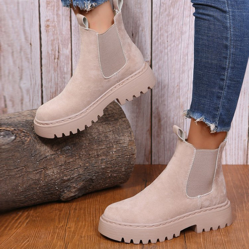 Women Solid Color Chunky Ankle Boots. Autumn Winter Platform Shoes