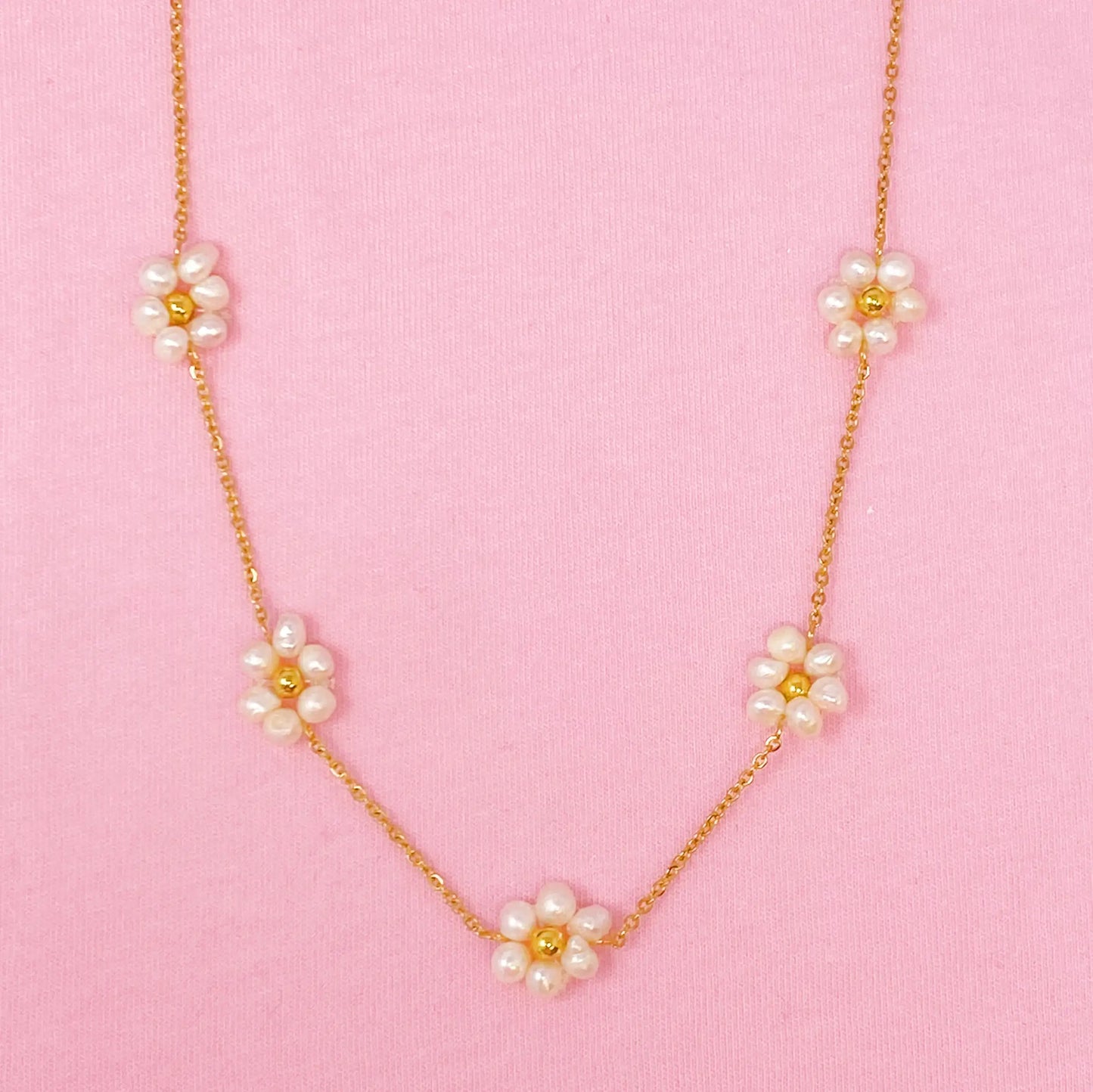 Pearl Flower Necklace Copper-plated Gold