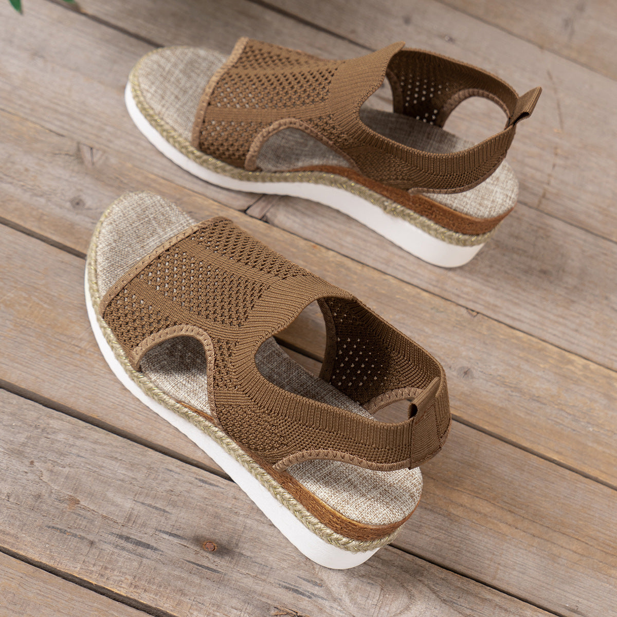 New Summer Hollow Wedges Sandal. Woven Breathable Mesh Peep-Toe Women Shoes.