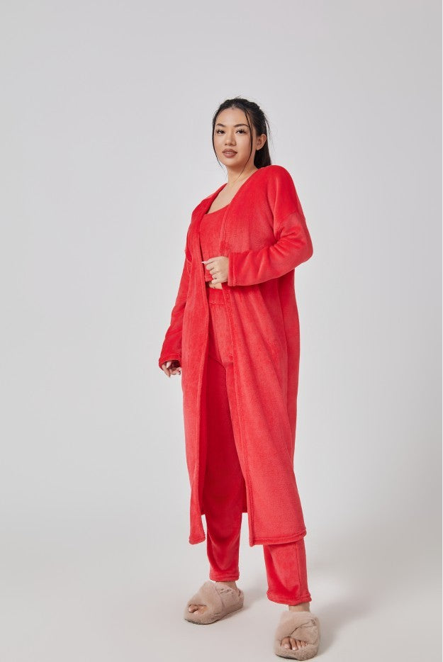 3 Piece Cozy Warm Pajama Lounge Set, Winter Dress
