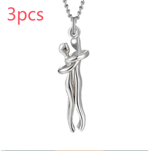Love Hug Necklace Unisex Men Women Couple Clavicle Chain. Valentines Day Lover Gift