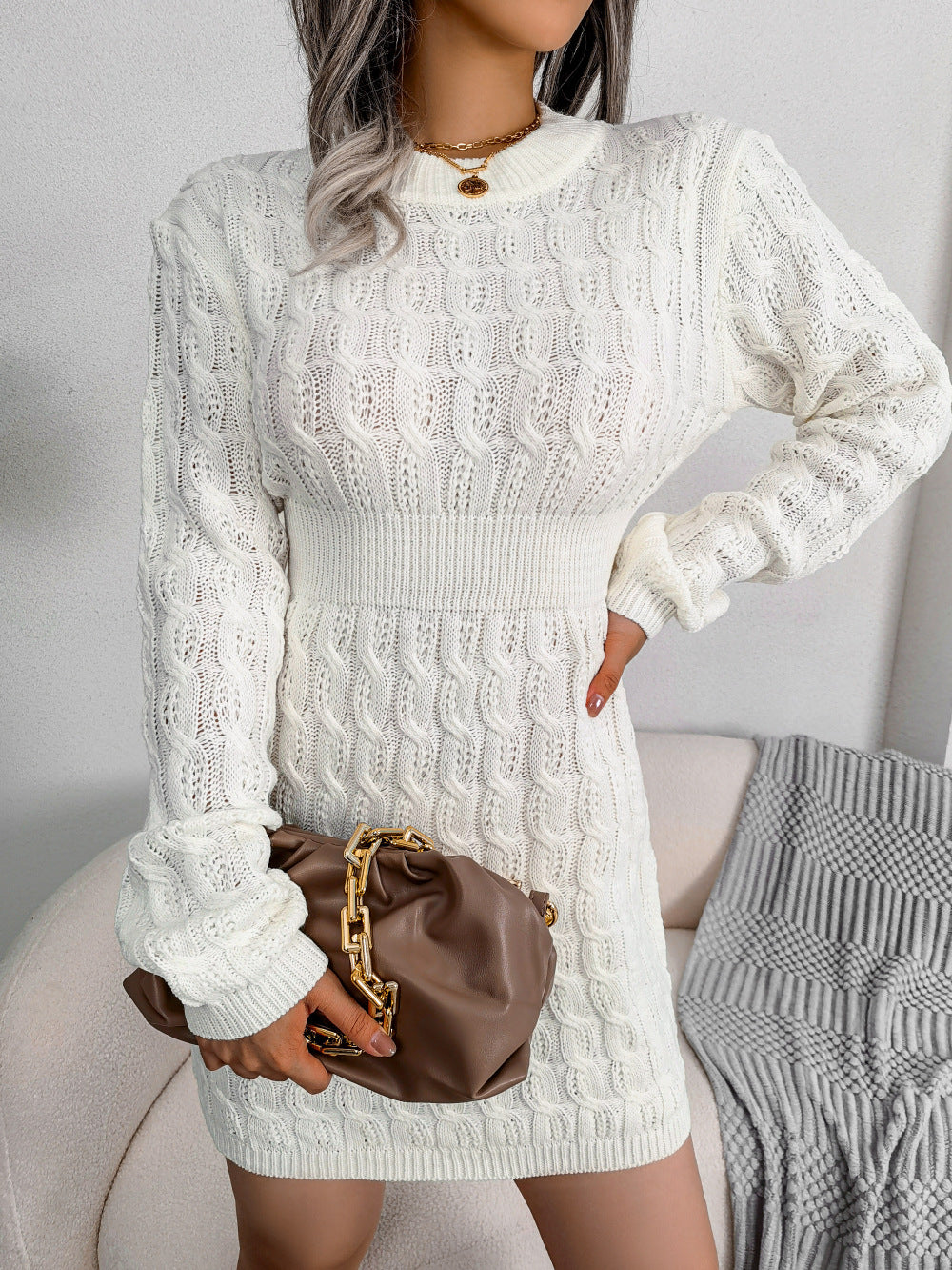 Casual Twisted Waist-cinching Bodycon Dress, Sweater Dress Base for women