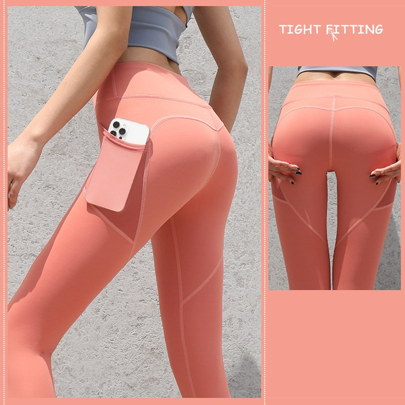 Gym Sport Seamless Leggings With Pockets . Push Up High Waist Women Fitness Running Yoga Pants.
