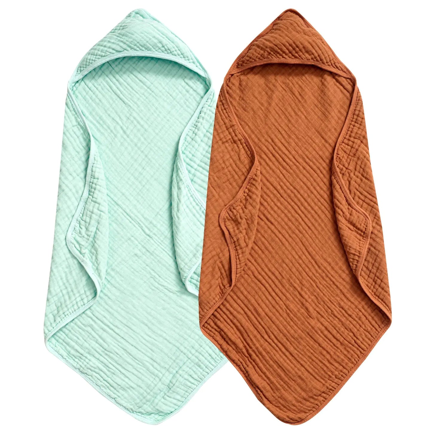 2 Pack Baby Hooded Towels. 100% Muslin Cotton Ultra Soft and Absorbent Essentials Bath Towels for Toddlers/Babies 32x32Inch