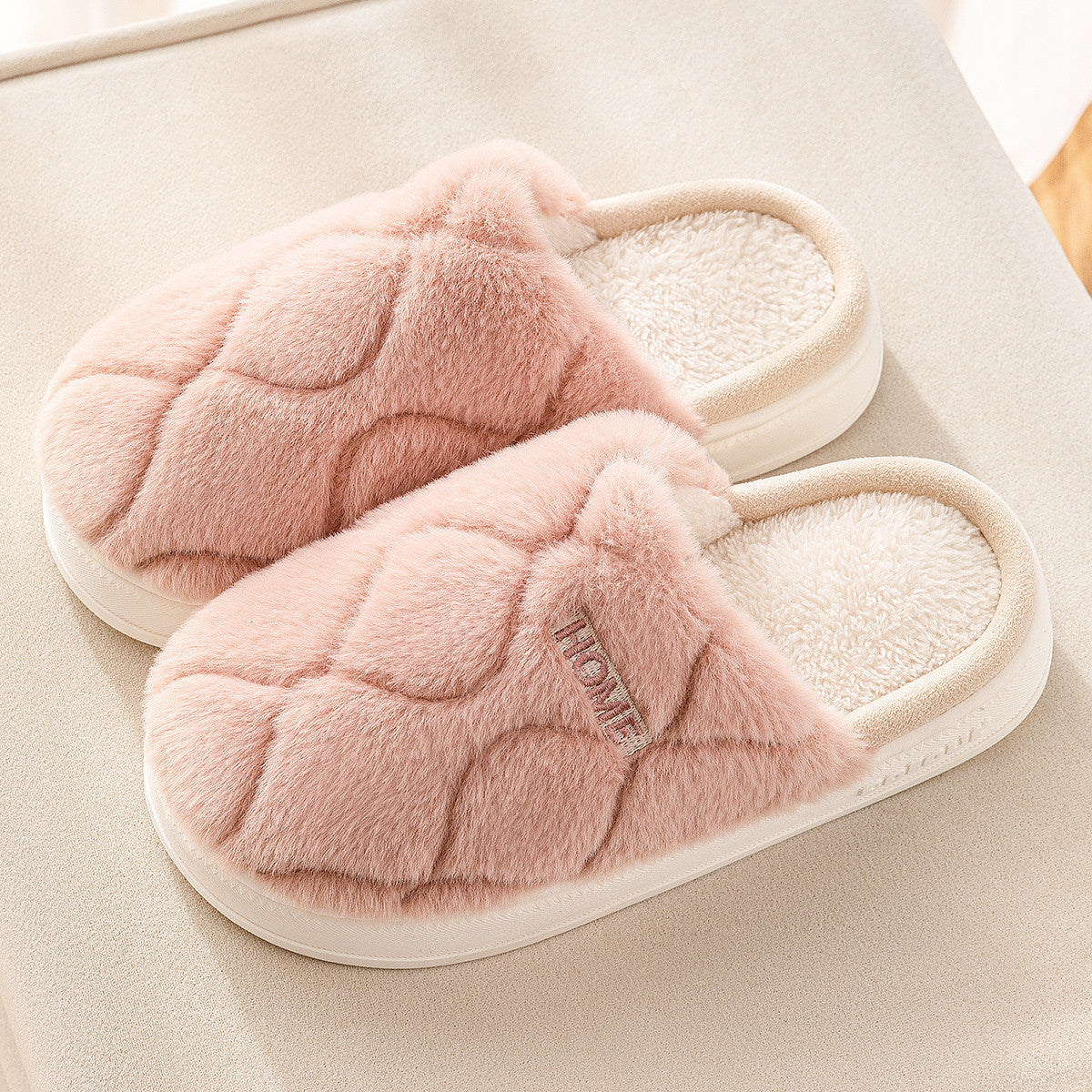 Plush Winter Indoor Warm Slippers. Solid Floor House Couple Shoes