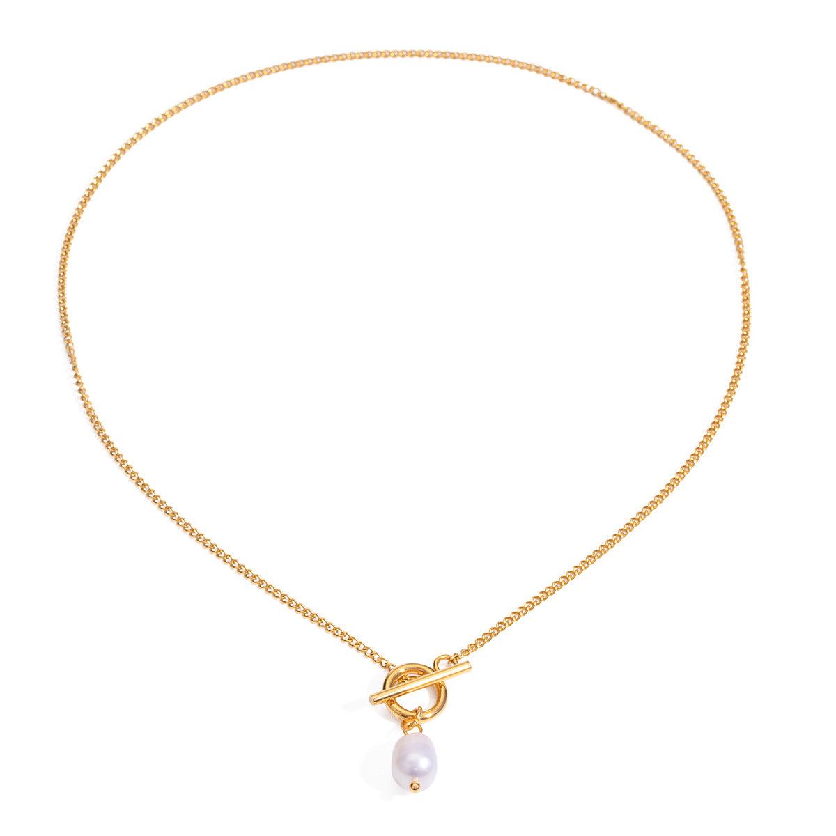 Stainless Steel 18k Gold Pearl Pendant Necklace