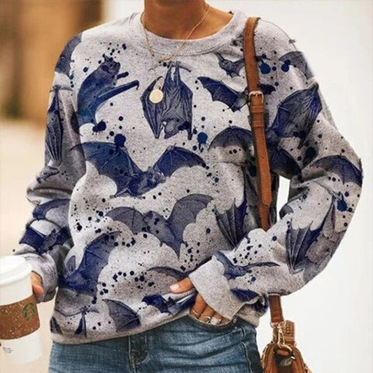 Fashion bat print long-sleeved sweater women