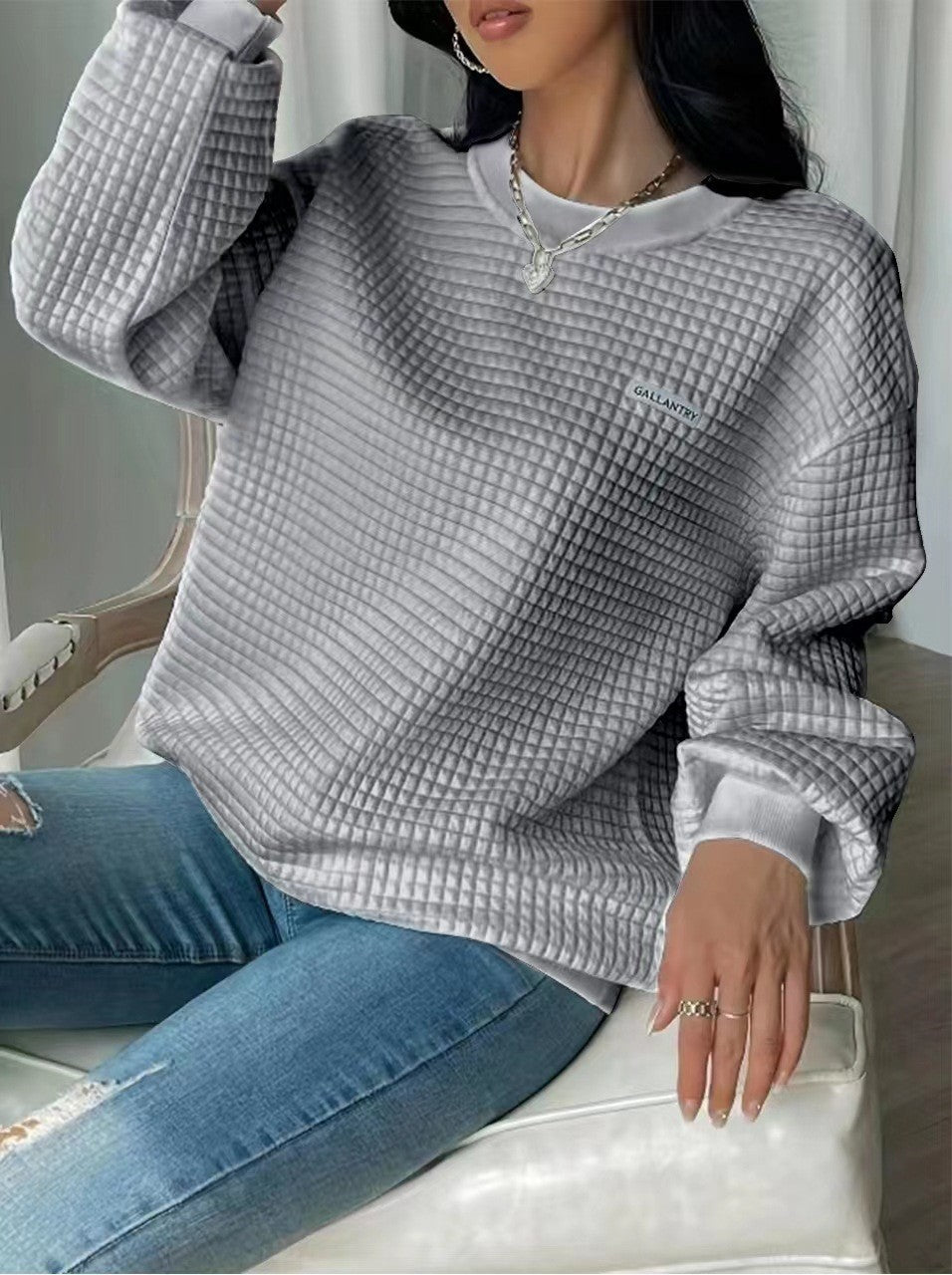 Letter Patch Detail Drop Shoulder Sweatshirt