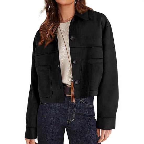 Women Faux Suede Short Jacket. Casual Lightweight Autumn Fashion
