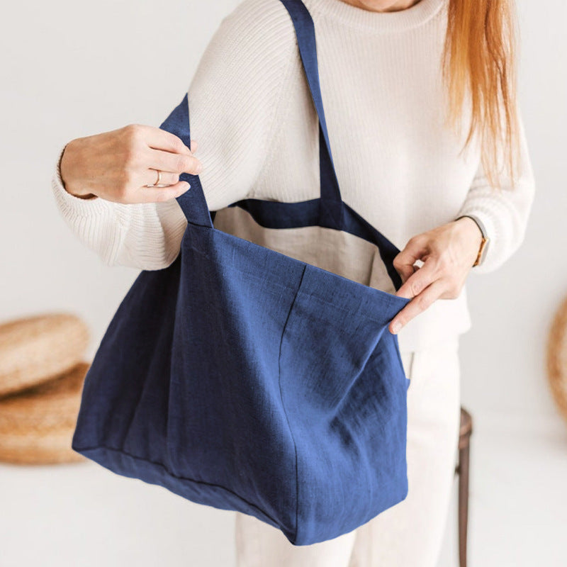 Large Capacity Natural Pure Linen Beach Hand Bag