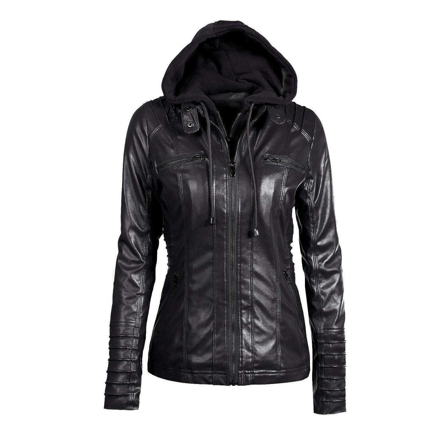 Hooded Faux Leather Jacket, Pu Leather Coat