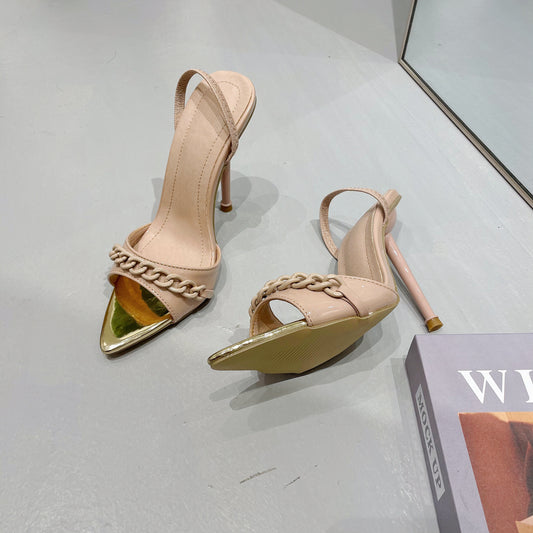 Color Chain High Heels Pointed Toe Sandals. Women's Shoes