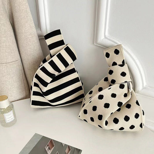 Wool Knitted Student Hand-carrying Casual Bucket Tote Bag