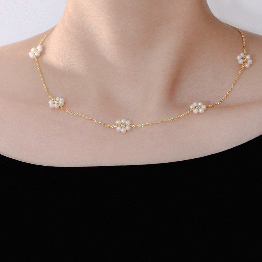 Pearl Flower Necklace Copper-plated Gold