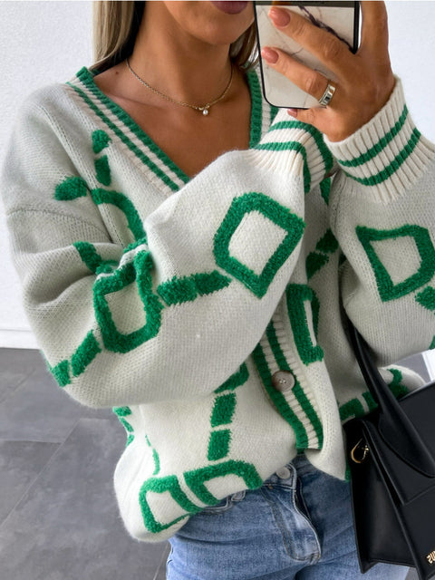 Women's Letter Printed V-Neck Cardigan Sweater