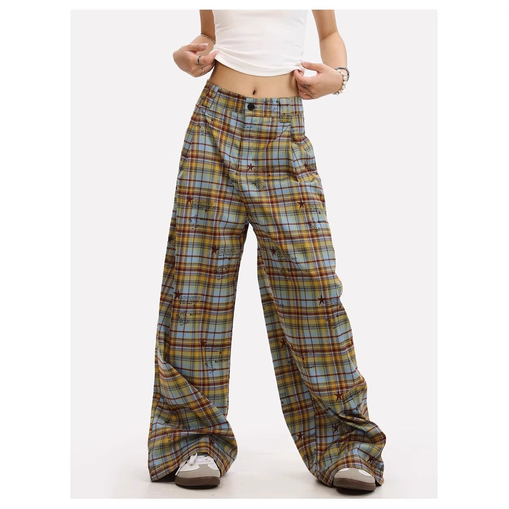 American Retro Striped Graffiti Wide-leg Casual Plaid Pants