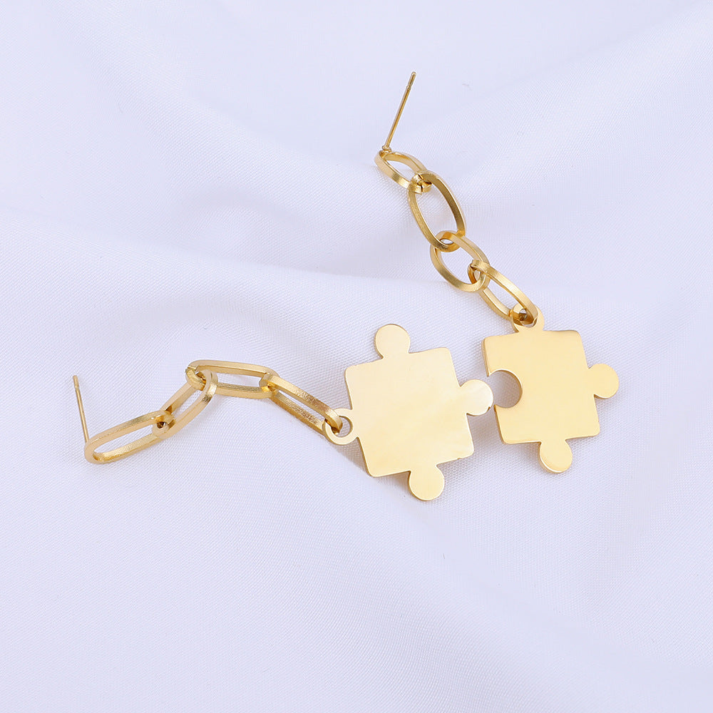 Stainless Steel Long Earrings Geometric Puzzle Pendant Earrings