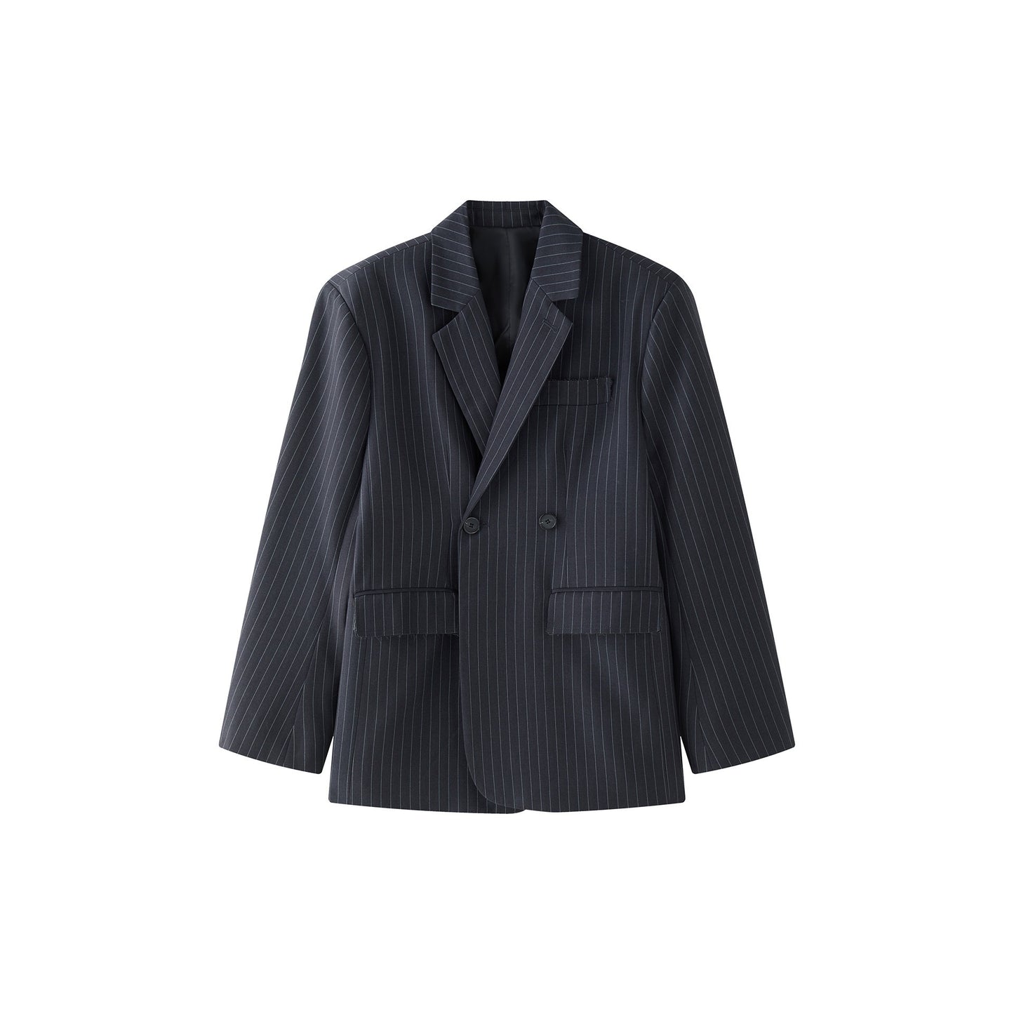 Design Lapel Wide Shoulder Striped Suit. Casual Slimming Coat