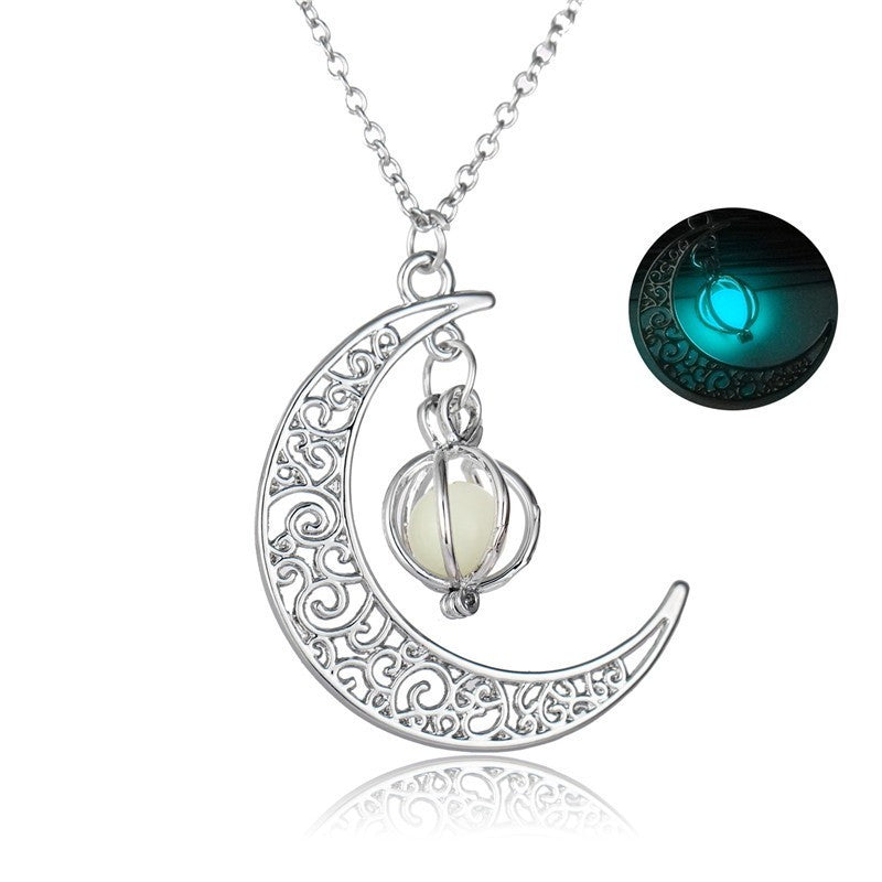 Moon Natural Glowing Stone Healing Pendant Necklace, Luminous Women Gift Charm