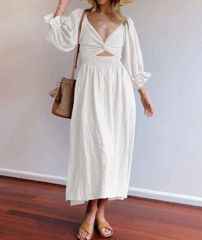 Women's Clothing V-neck Half Sleeves. Front And Back Wearable Type Dress