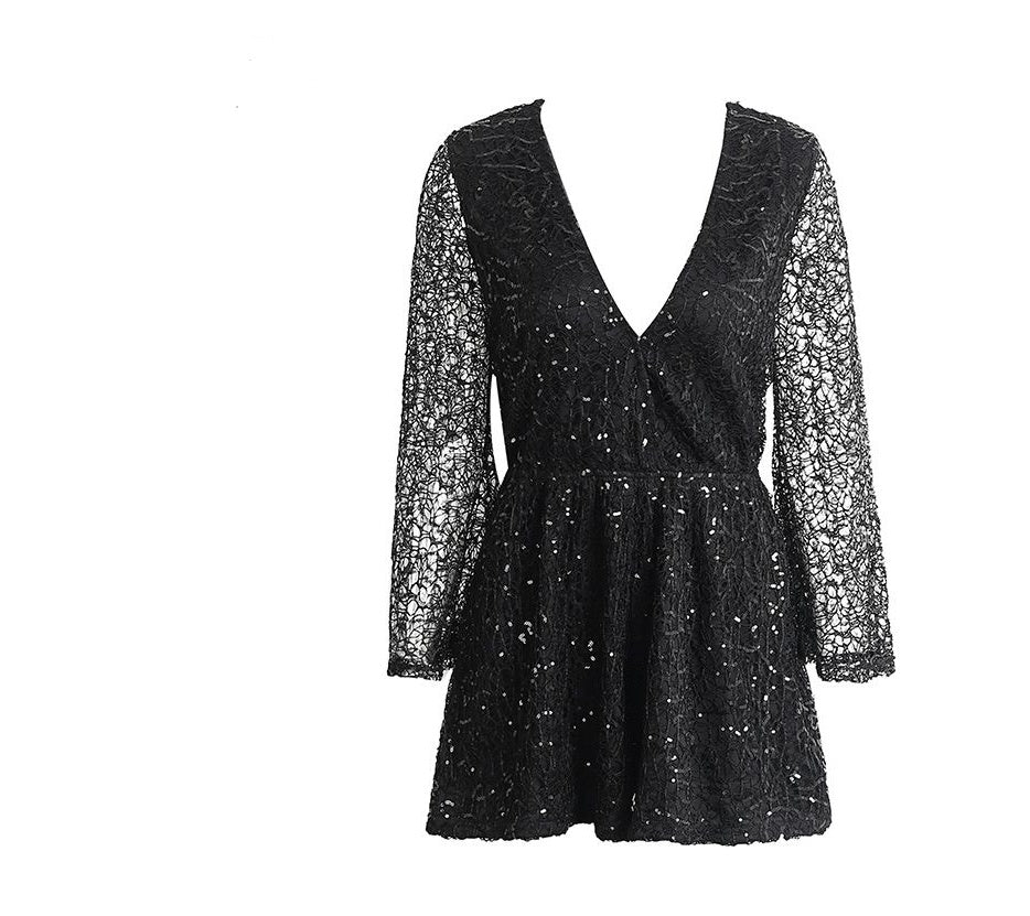 Women deep v long Lace jumpsuits rompers sleeve shorts