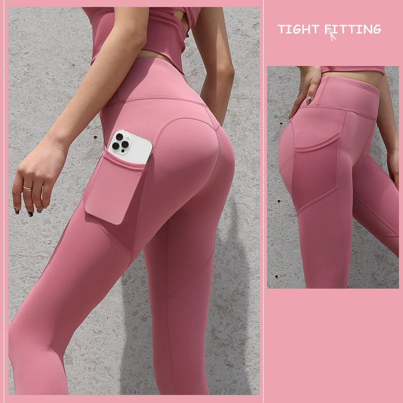 Gym Sport Seamless Leggings With Pockets . Push Up High Waist Women Fitness Running Yoga Pants.