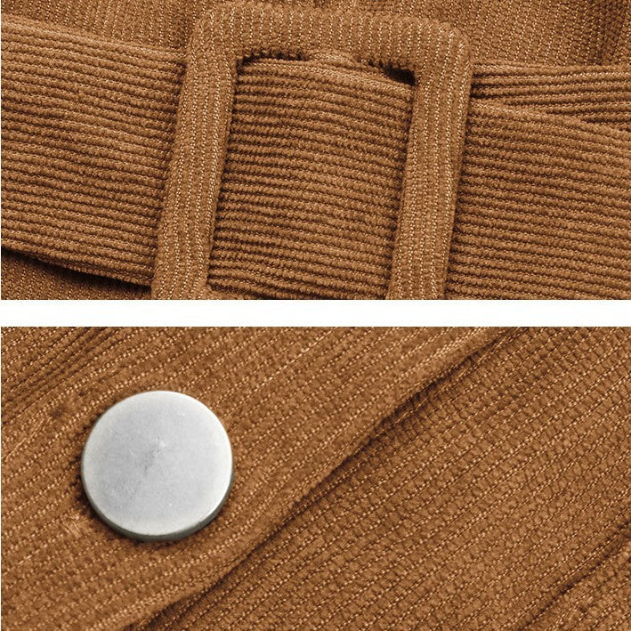 New Lapels Long-sleeved Corduroy Dresses
