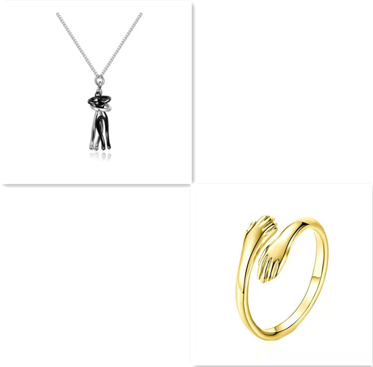 Love Hug Necklace Unisex Men Women Couple Clavicle Chain. Valentines Day Lover Gift