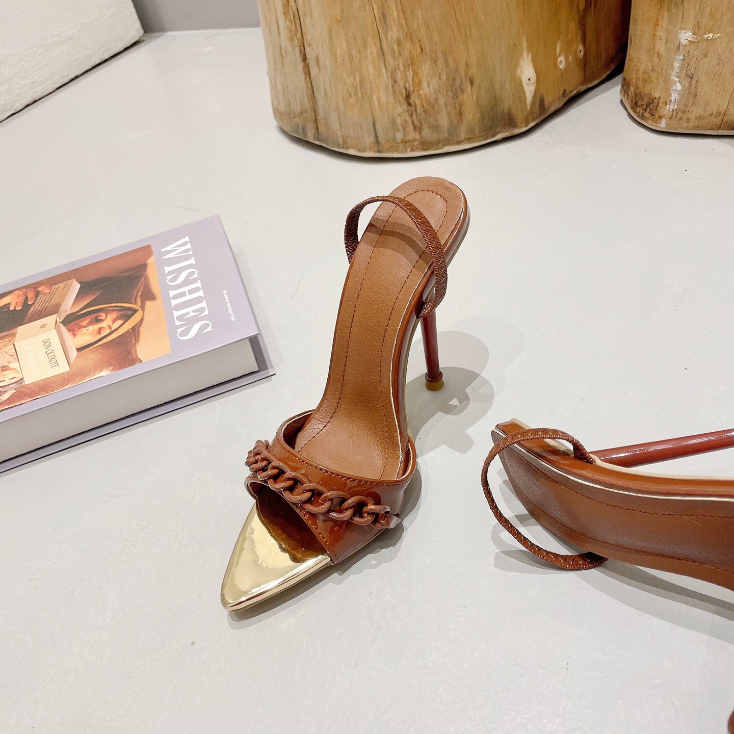 Color Chain High Heels Pointed Toe Sandals. Women's Shoes