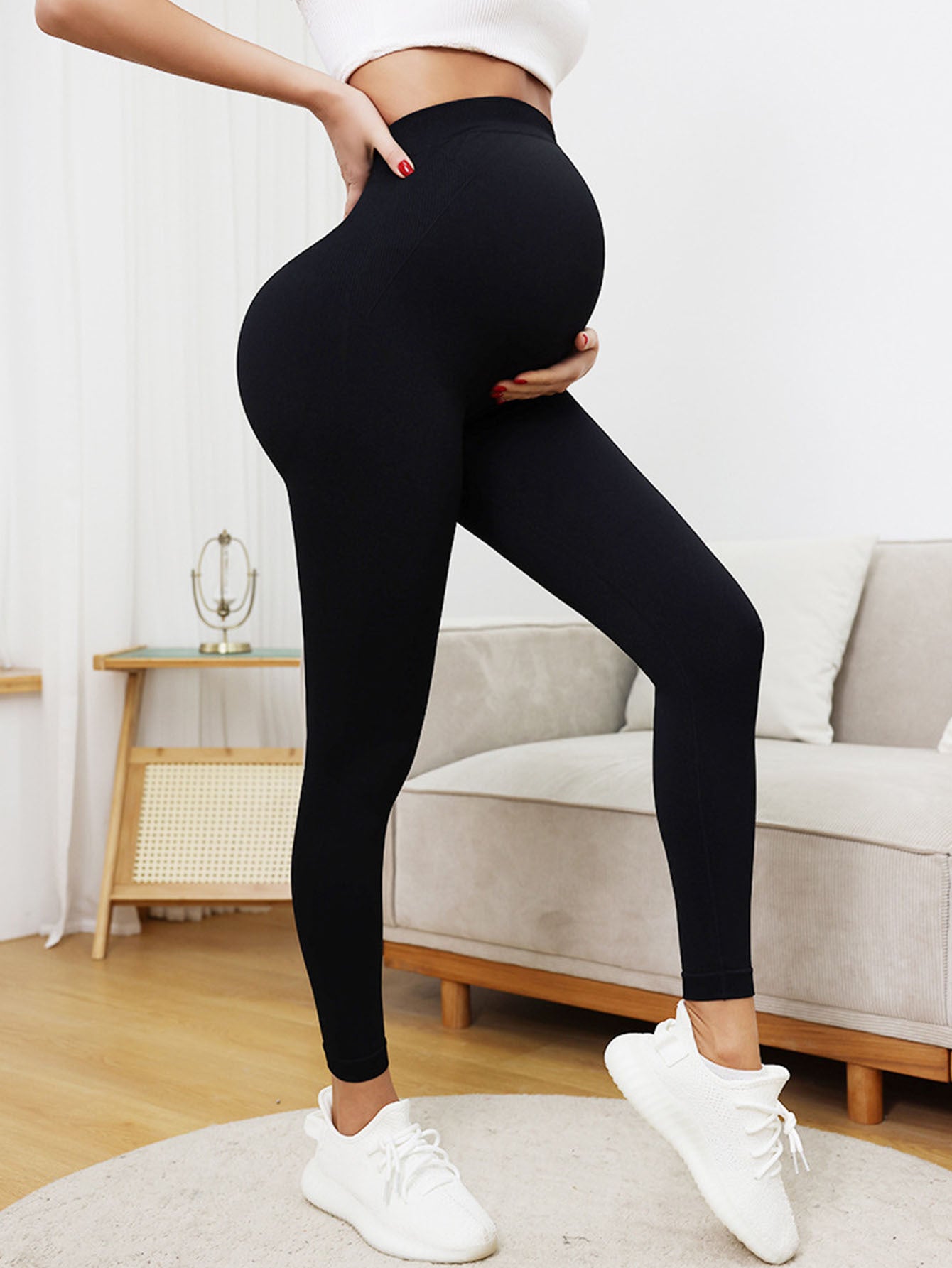 2 Pack  Maternity High-Waisted Seamless Yoga Pants - Tummy Support Fitness Leggings