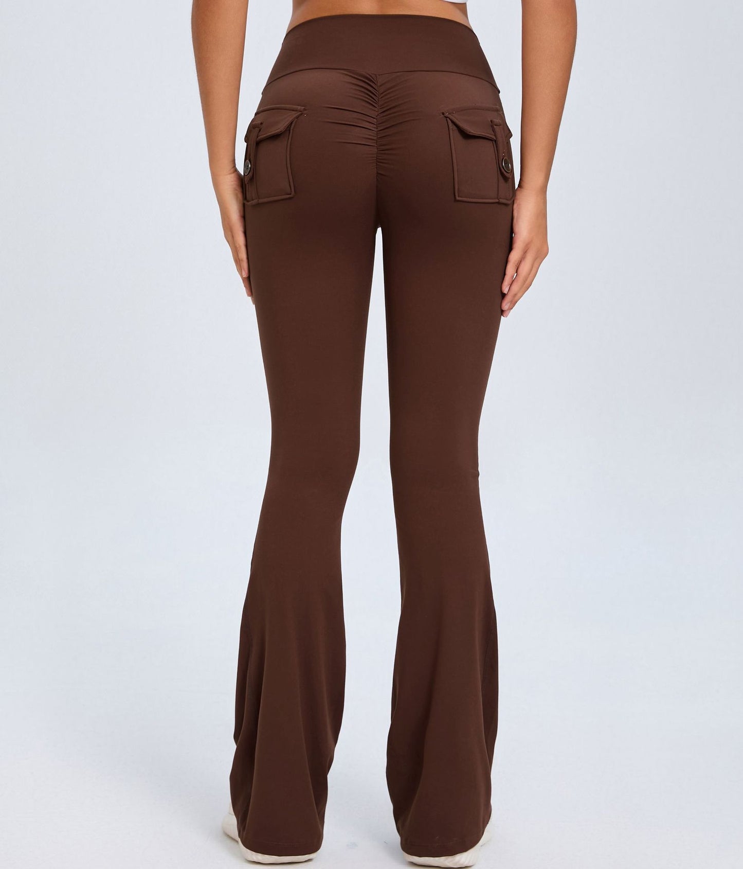 Yoga Fitness Flared Pants With Pockets. High Waist Sports Scrunch Butt Workout Lifting Leggings
