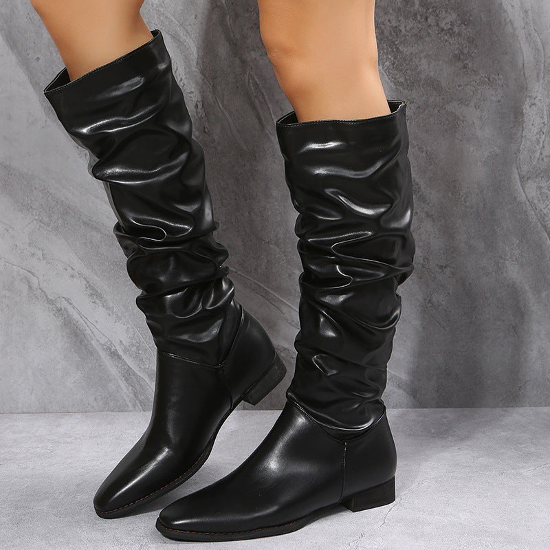 Long White Cowboy Women Boots. Pointed Toe Shoes