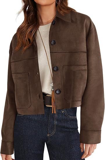 Women Faux Suede Short Jacket. Casual Lightweight Autumn Fashion