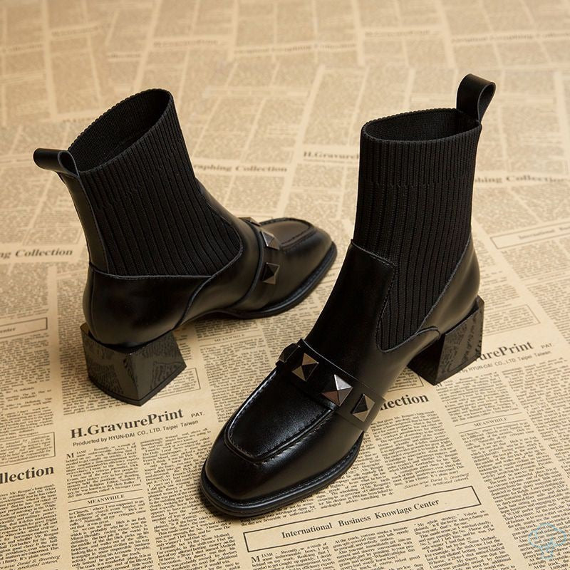 Thin Socks Mid Heel, Chunky Heel Boots. Dr Martens