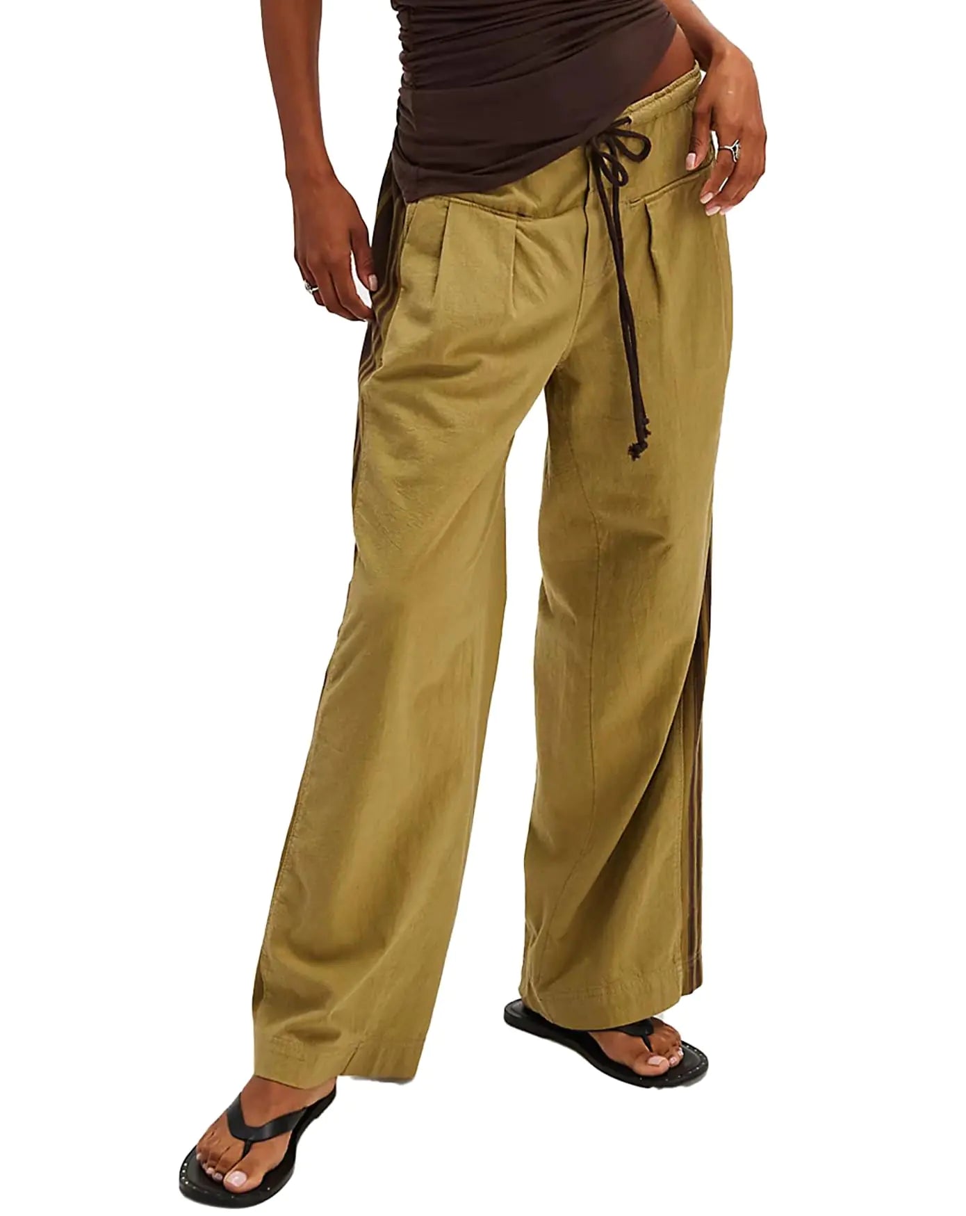 Women Side Striped Pants. Drawstring Wide Leg Pants, High Waisted Loose Slouchy Palazzo Sweatpants
