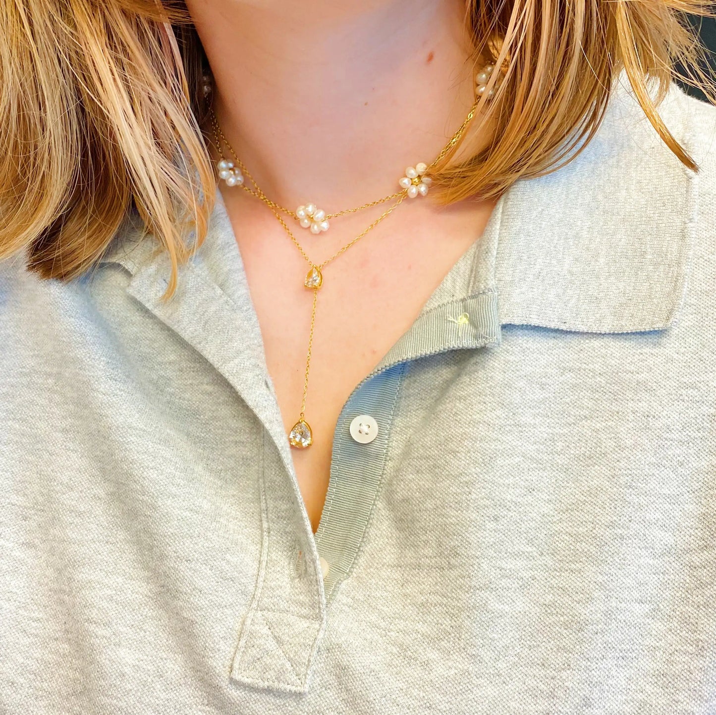 Pearl Flower Necklace Copper-plated Gold
