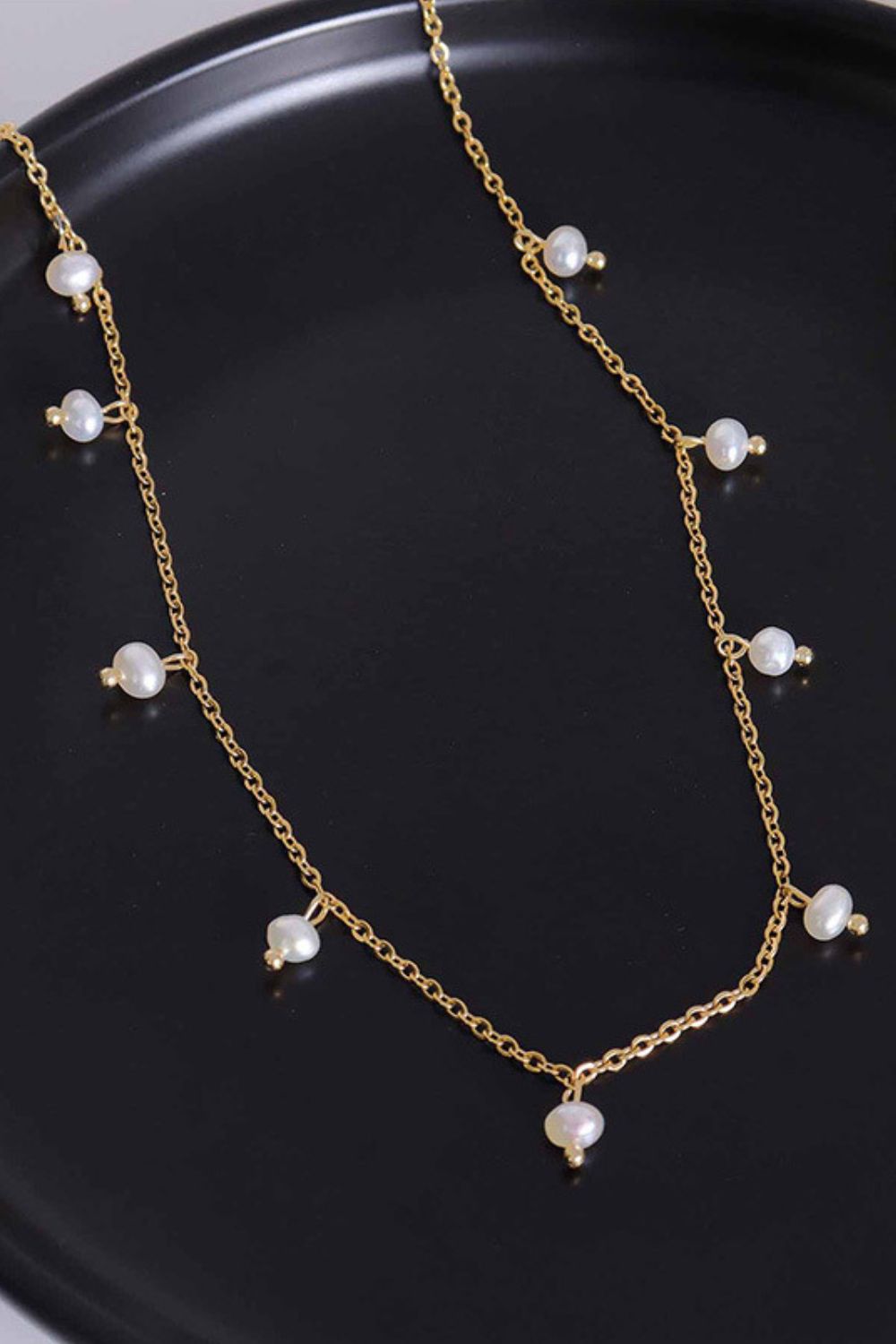 Pearl Titanium Steel Plated 18K Real Gold Colorfast Pearl Starry Necklace