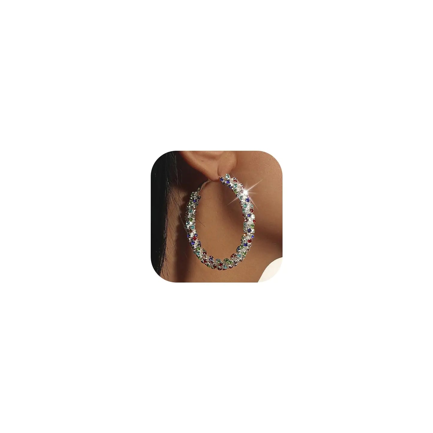 Rhinestone Bling Hoop Crystal Earrings for Women. Gold Silver Prom Big Hoop Earrings for Weddings & Parties