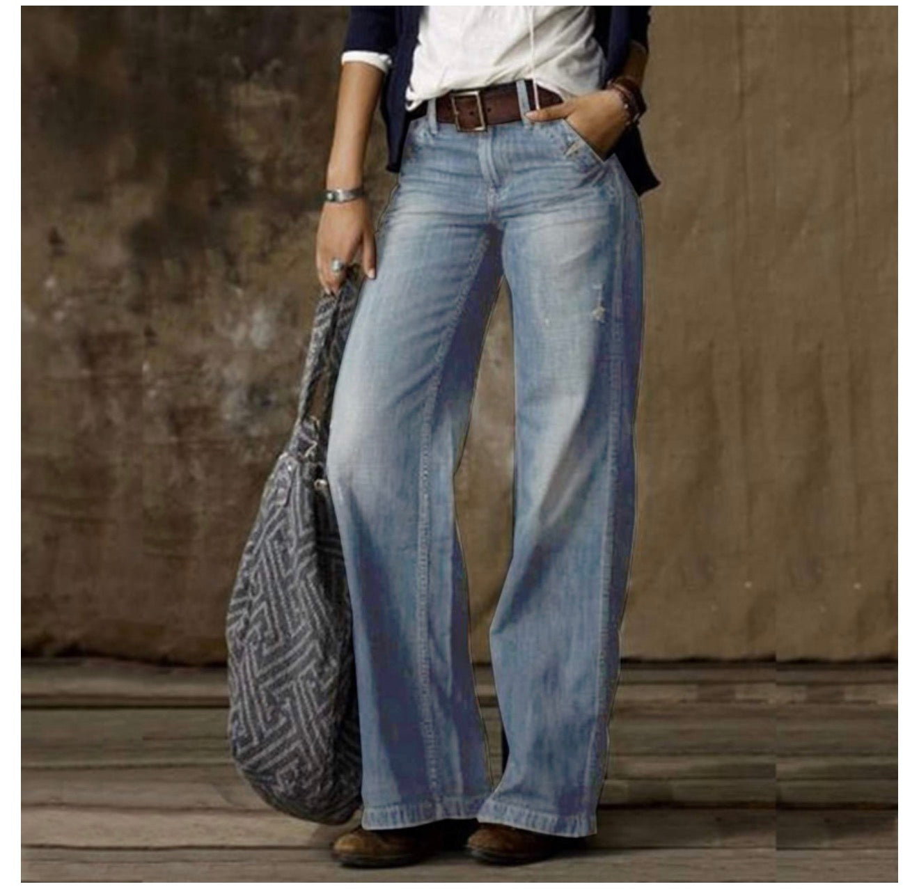 WOLFF Women's Retro Wide Leg Jeans (Single Piece)